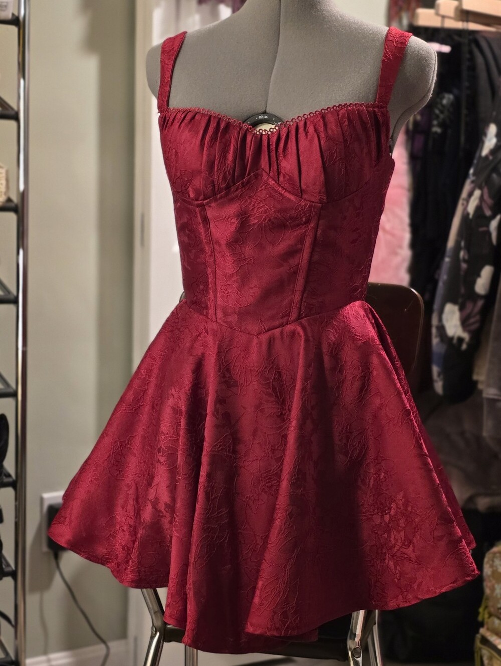 Red Jacquard Fit-and-Flare Dress